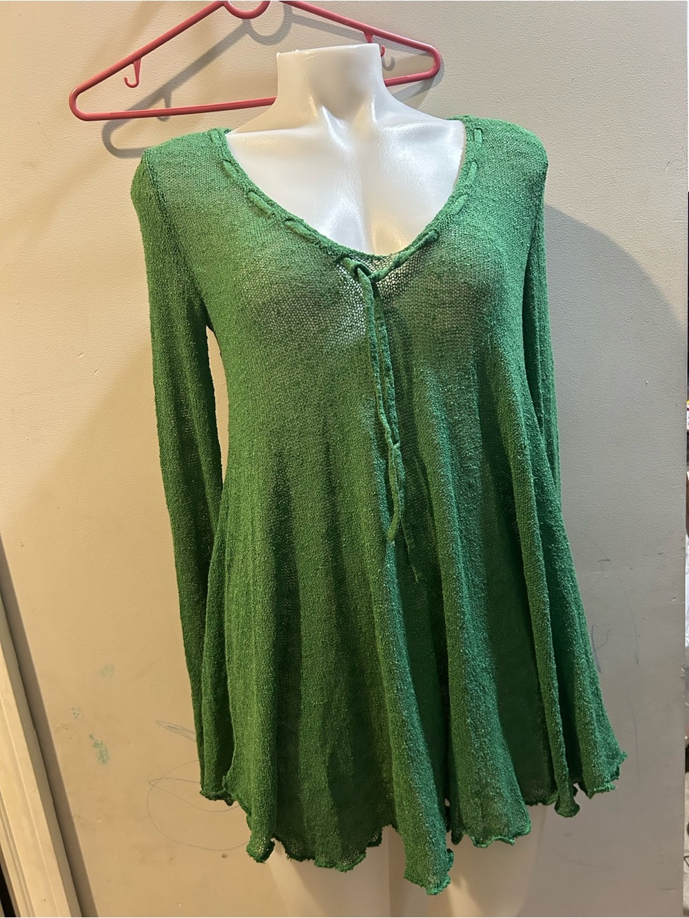 Free People Green Boho V-Neck Long Sleeve Tunic